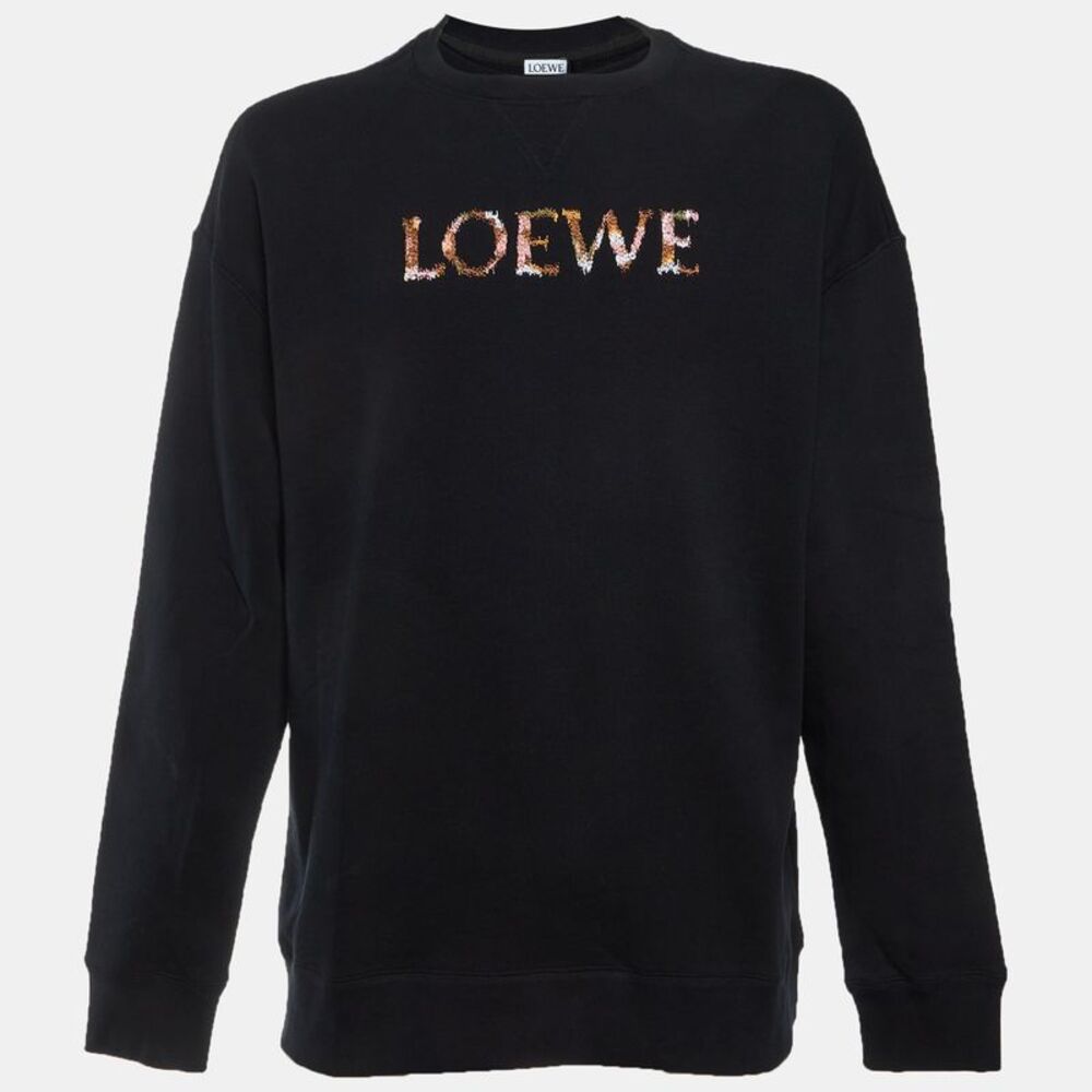 Loewe Black Logo Embroidered Cotton Crew Neck Sweatshirt M
